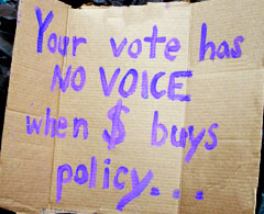 'No Voice' Sign at Occupy Wall Street, New York City, photo by Rick Theis